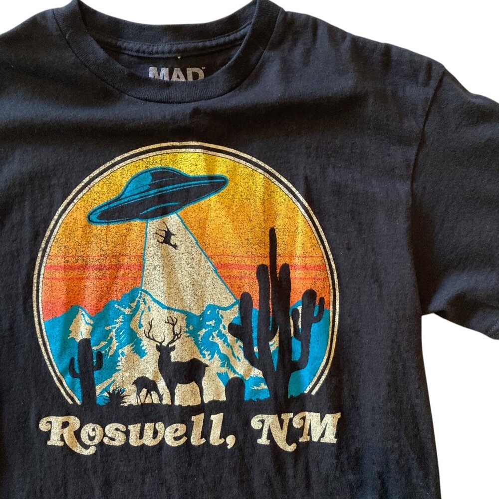 Men's ROSWELL, NM New Mexico Alien UFO Mad Engine Graphic Tee T-Shirt Sz Medium